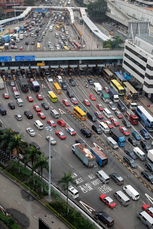 Traffic jam at the tollgate for the Cross-Harbour Tunnel