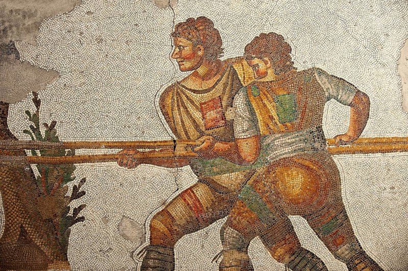 6th century Byzantine Roman mosaic of hunters