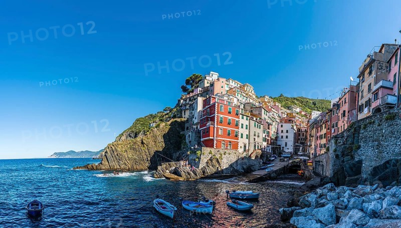 Town view with harbor and colorful houses
