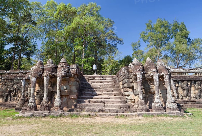 Elephant trunks at the central stairwell of the Terrace of the Elephants