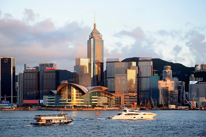 View from Kowloon on Hong Kong Island's skyline on Hong Kong River