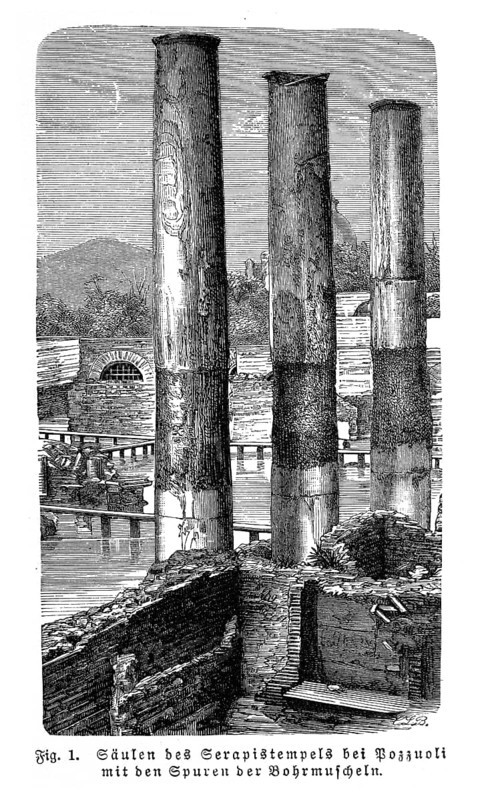 Pillars of Serapis near Pozzuoli with traces of piddock