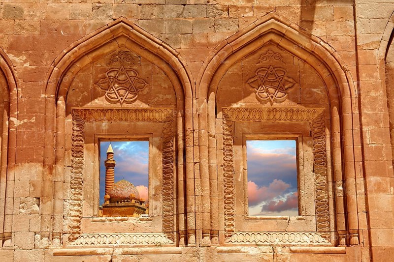 Architectural details of the 18th century Ottoman architecture of the Ishak Pasha Palace