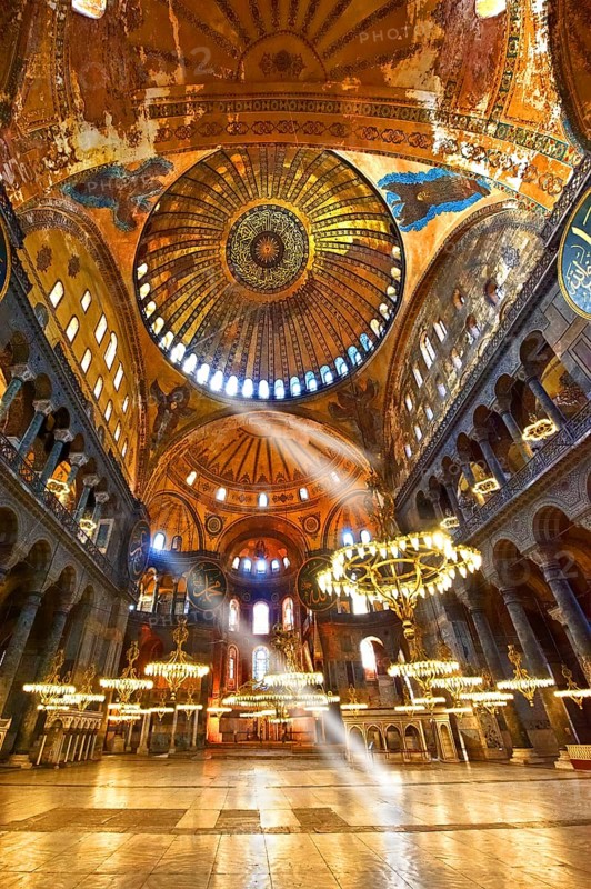 Islamic decoration on the domes of the interior of Hagia Sophia