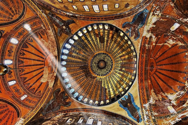 Islamic decoration on the domes of the interior of Hagia Sophia