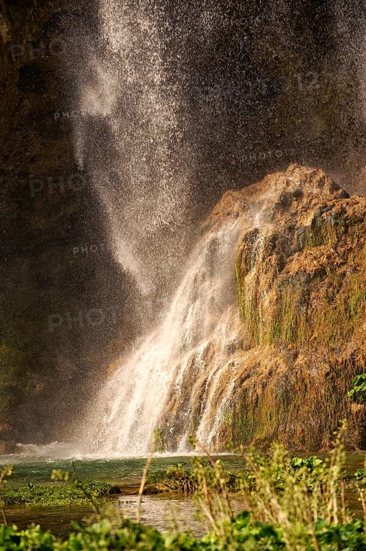 Waterfall over the travertine deposits of Plitvice