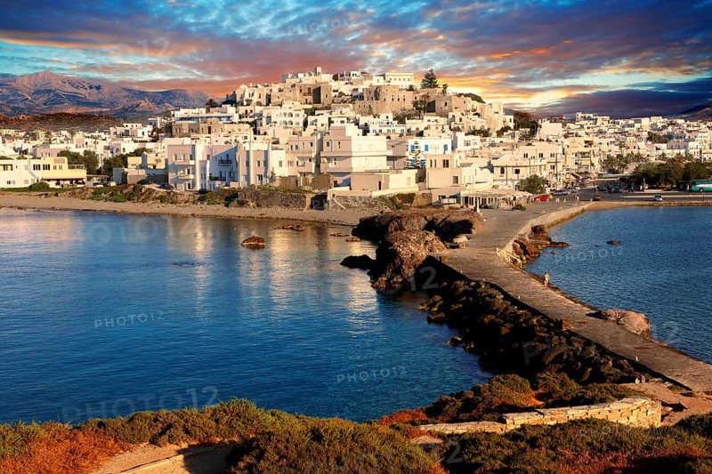 Naxos town at sunset