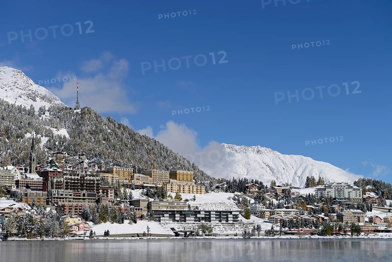 Snowy mountains and St. Moritz village