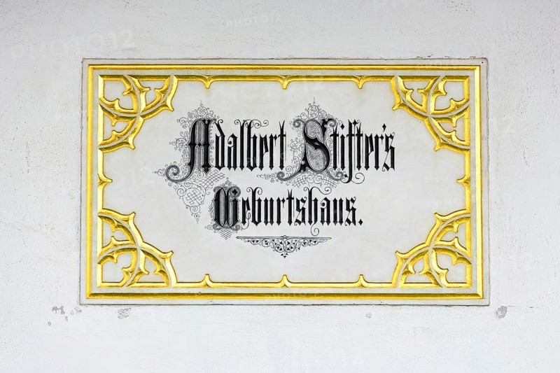 Engraved sign at the birthplace of Adalbert Stifter