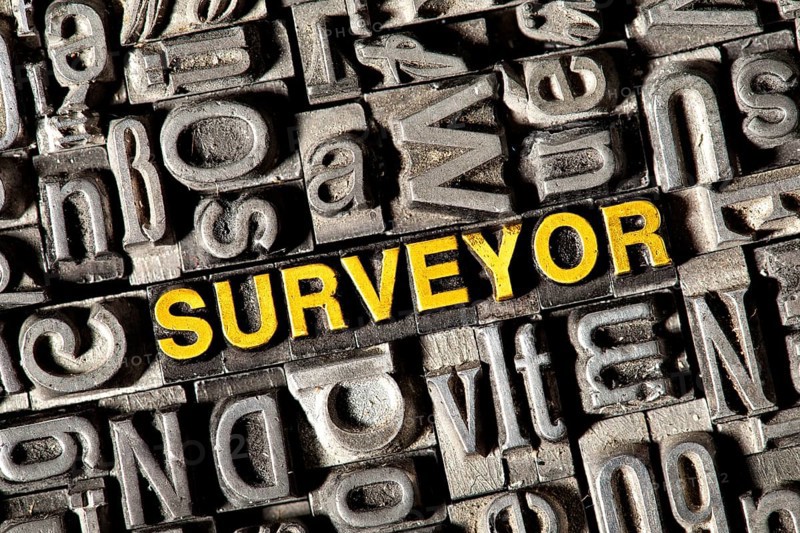 Old lead letters forming the word Surveyor