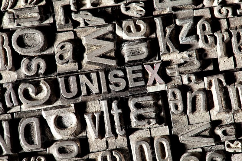 Old lead letters forming the word UNISEX
