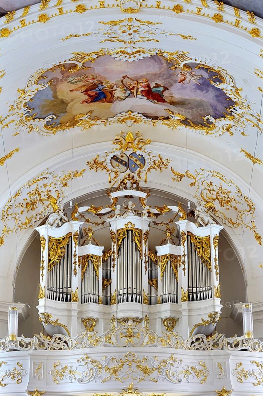 Organ and ceiling frescoes in the church