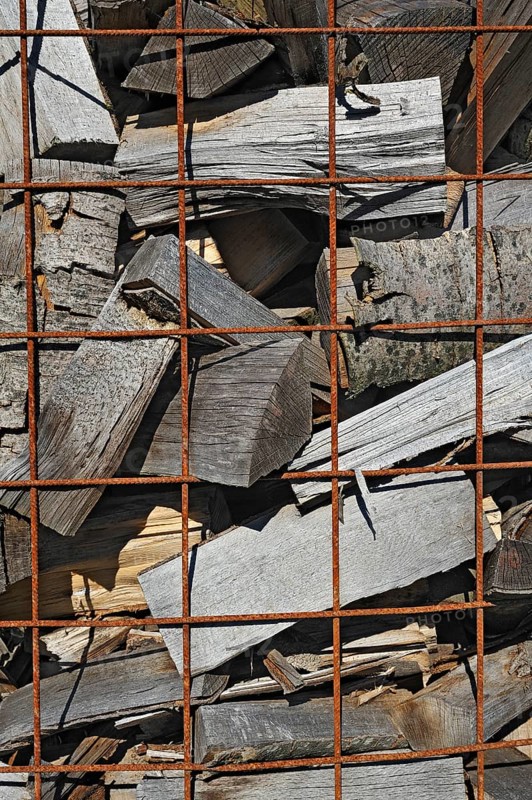 Beech logs behind reinforcement lattice