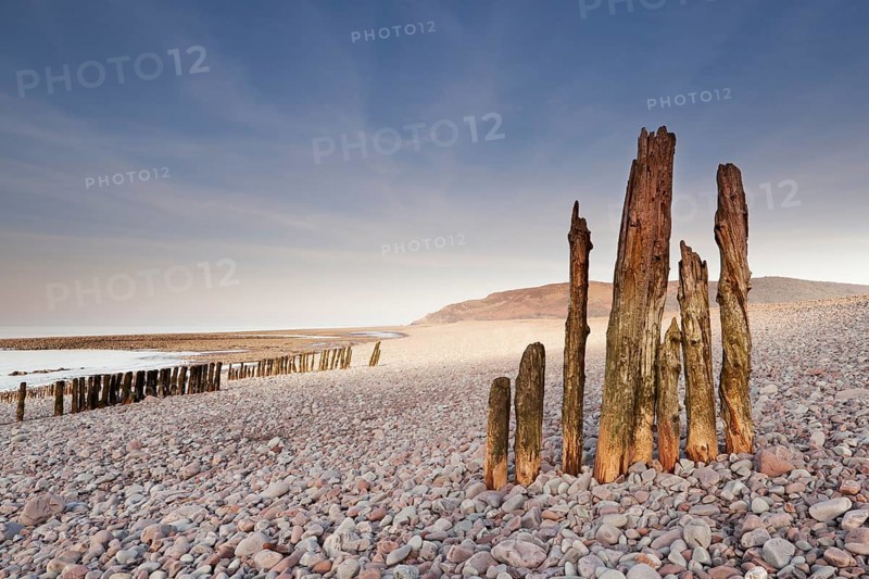 The remains of some old groynes on the beach from Porlock Weir