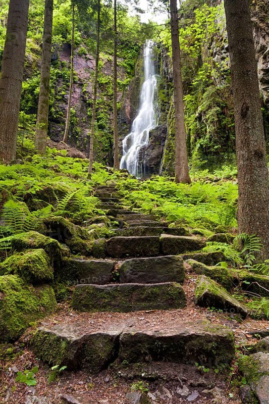 Stone stairs at Burgbach Waterfall near Schapbach