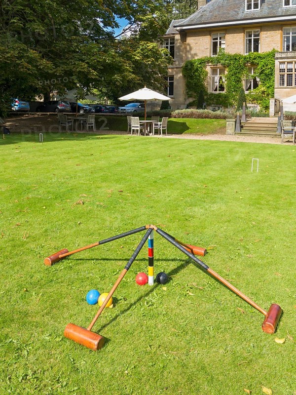 Croquet set on lawn