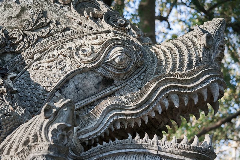 Detail view of the seven headed naga at the bottom of the stairs leading to Wat Phrathat Doi Suthep temple