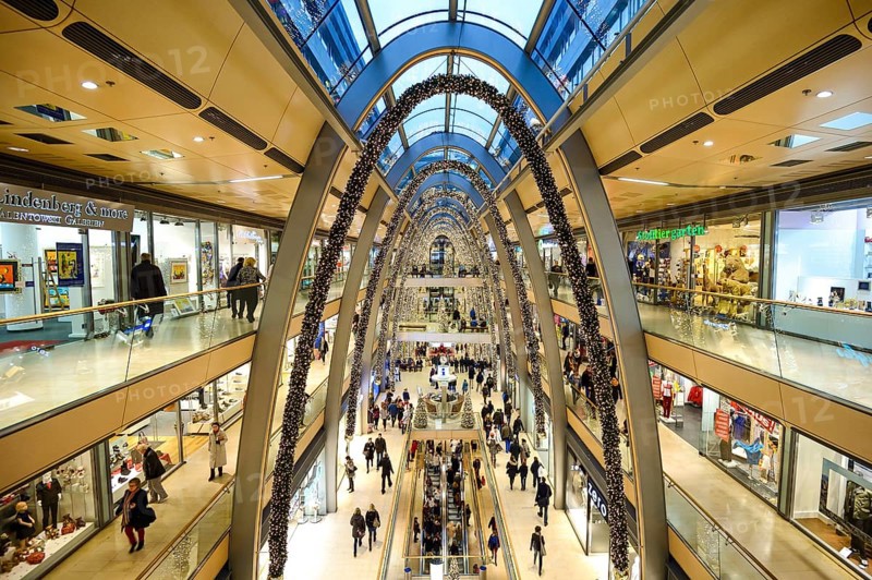 Shopping center decorated for Christmas