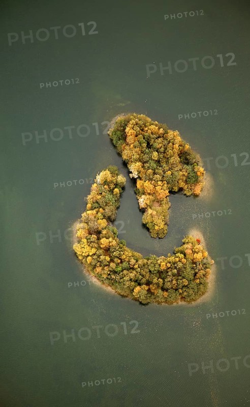 Aerial view of islands in lake Kirchheller Heidesee