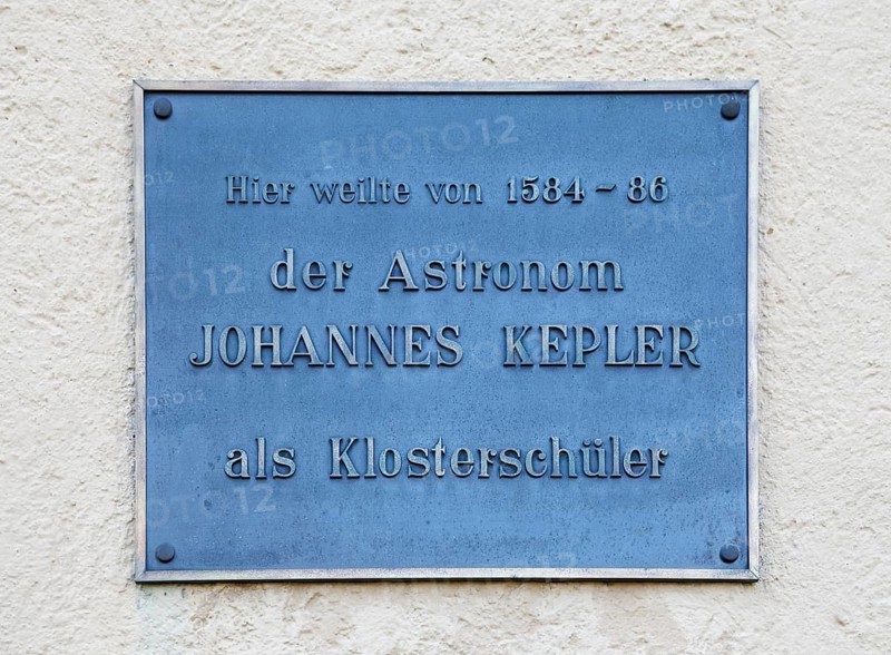 Plaque for the former convent student Johannes Kepler on the wall of the former prelature