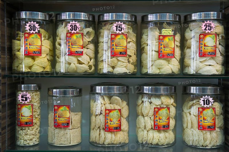 Edible Swiflet nests on sale in a medicine shop for making bird's nest soup