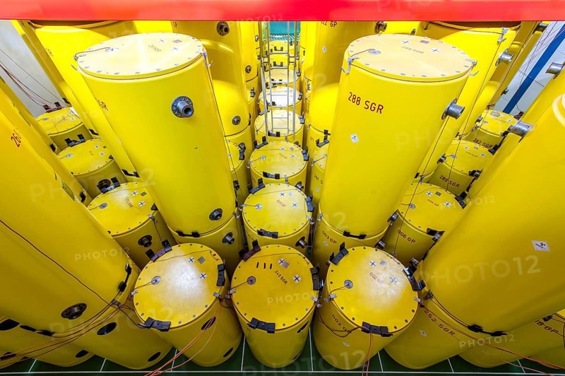 Radioactive waste is stored in barrels and Castor containers prior to permanent waste storage
