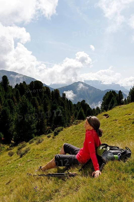 Hiker at the Raschotz or Rasciesa mountain pasture