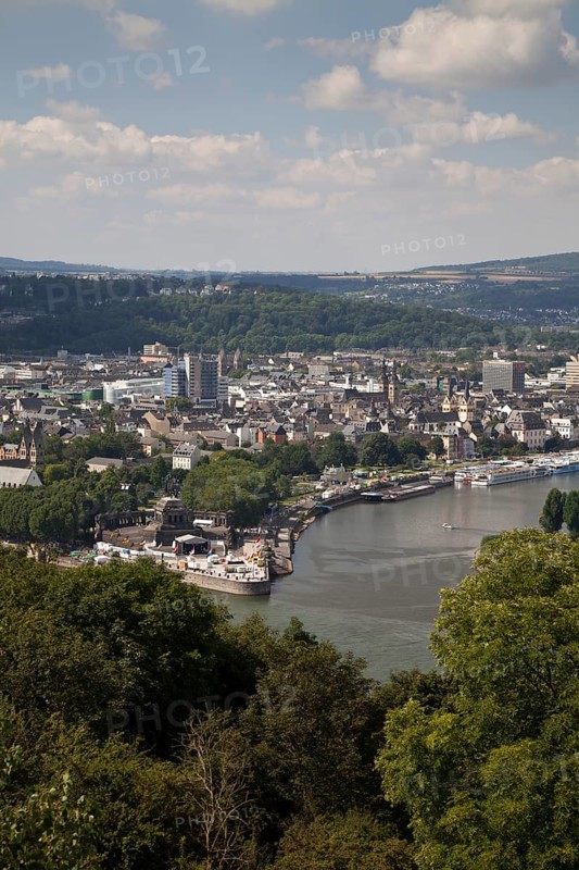 View of Deutsches Eck headland as seen from Ehrenbreitstein Castle