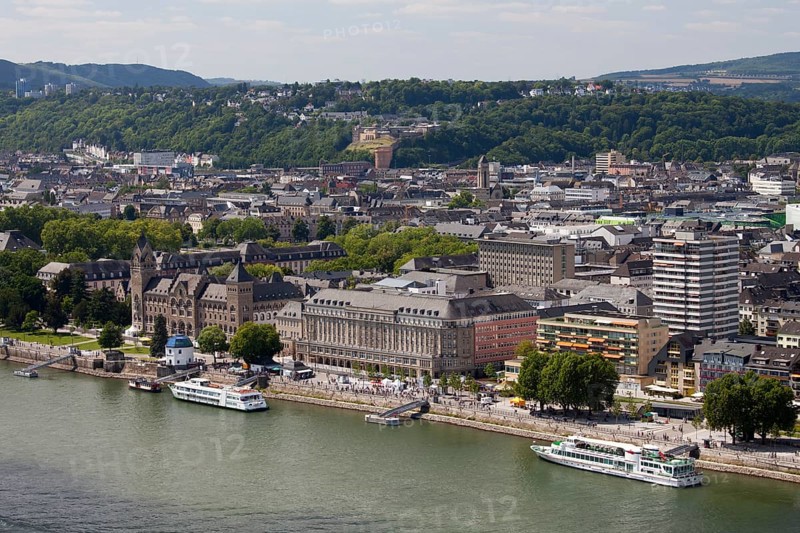 View of Konrad-Adenauer-Ufer as seen from Ehrenbreitstein Castle