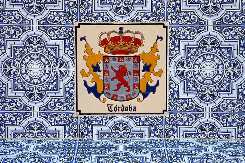 Tiles on a bench with the coat of arms of Cordoba