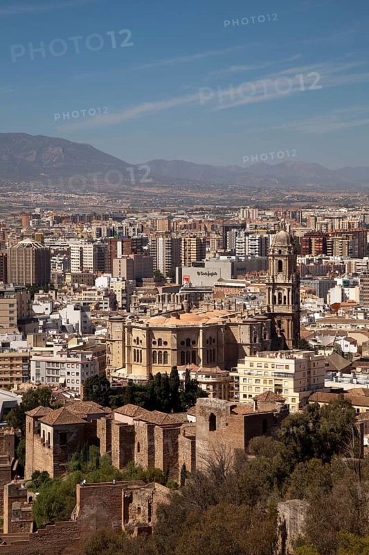 View from Monte de Gibralfaro towards the historic city centre and Catedral de la Encarnacion