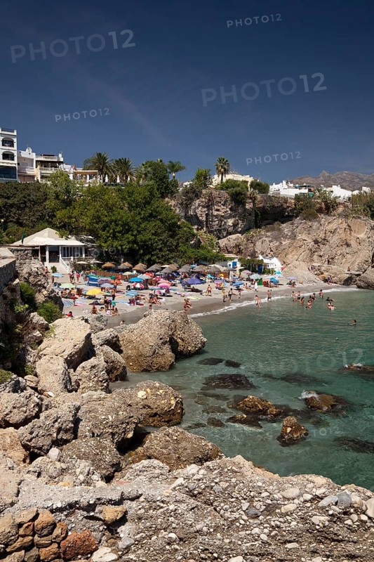 View from the observation deck of Balcon de Europa towards the beach and coast in Nerja
