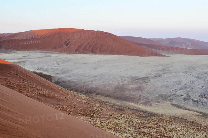 View from Dune 45 on a desert landscape with dunes at dawn