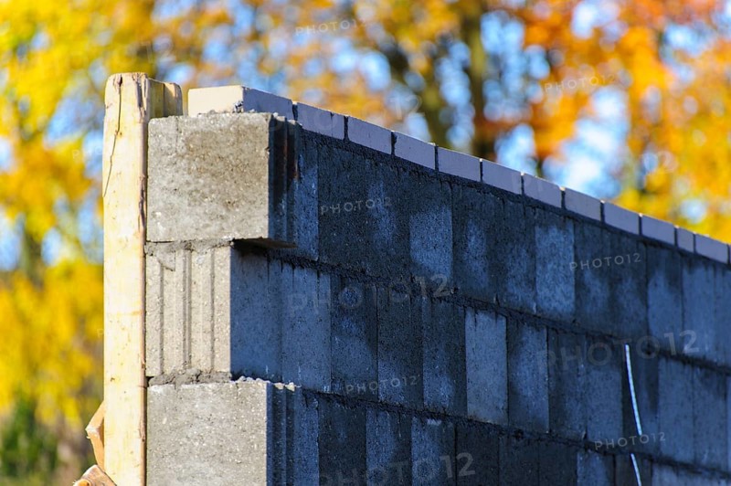 Freshly built wall of hollow blocks