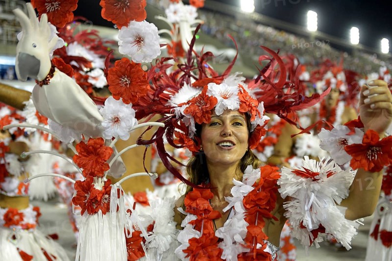 Young woman in floral costume