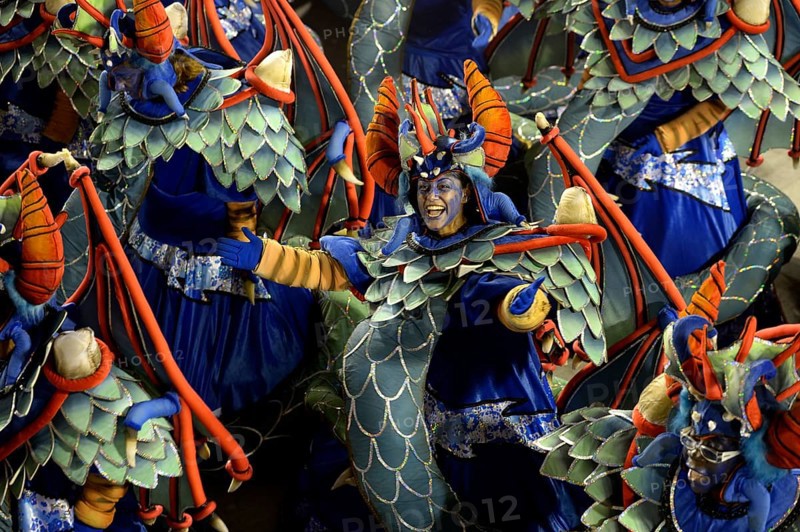 Samba dancers dressed in fanciful costumes