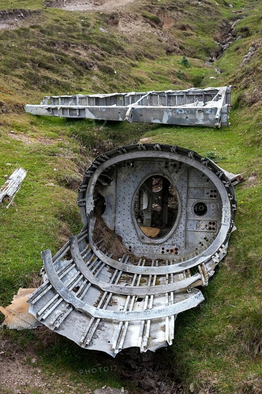 The remains of the crashed Heinkel plane