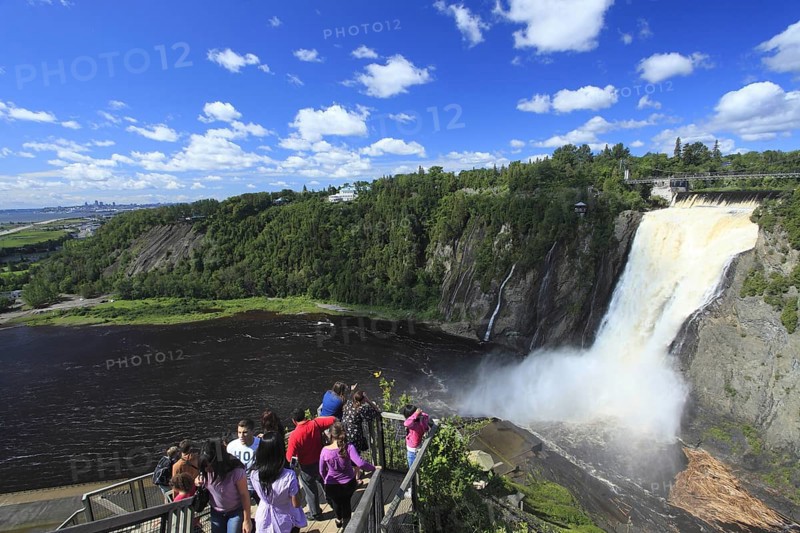 Tourists on viewing platform at Montmorency Falls