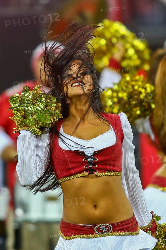 Cheerleader of the 49ers dances during the NFL International game between the San Francisco 49ers and the Denver Broncos on October 31