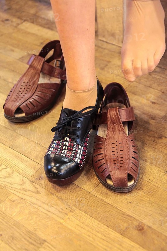 Woman trying on shoes