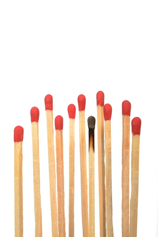 Matches with one burnt