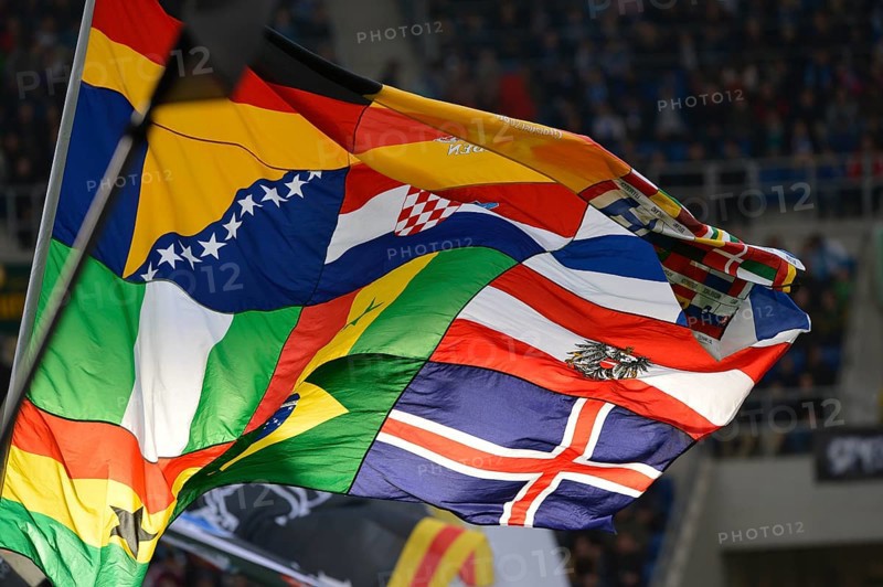 Colourful flags of various nationalities