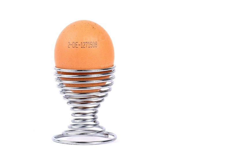 Brown egg with the producer code in egg cup