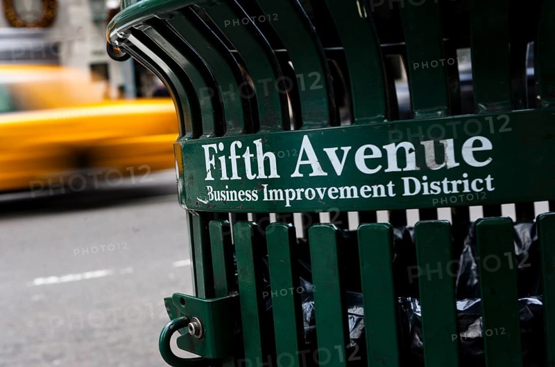 A trash can on Fifth Avenue