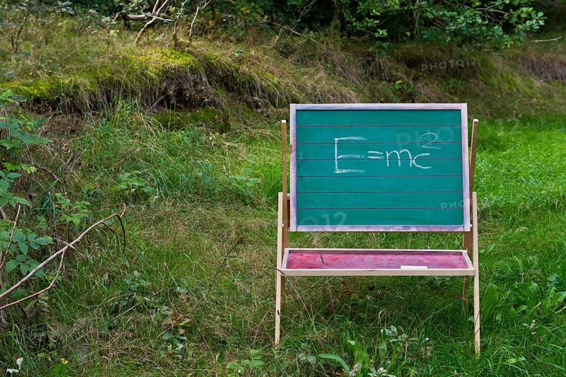 Children's blackboard with Einstein's formula E = mcÂ²
