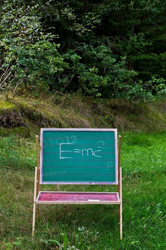 Children's blackboard with Einstein's formula E = mcÂ²
