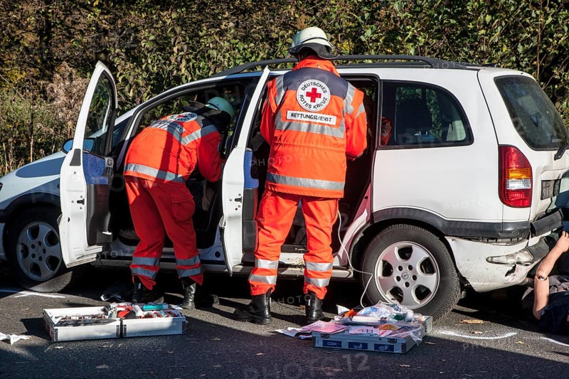 Emergency exercise with numerous rescue organisations and the police taking part
