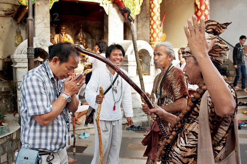 Animist hermit say healing prayers and tell fortunes at Doi Suthp Buddhist temple in Chiang Mai