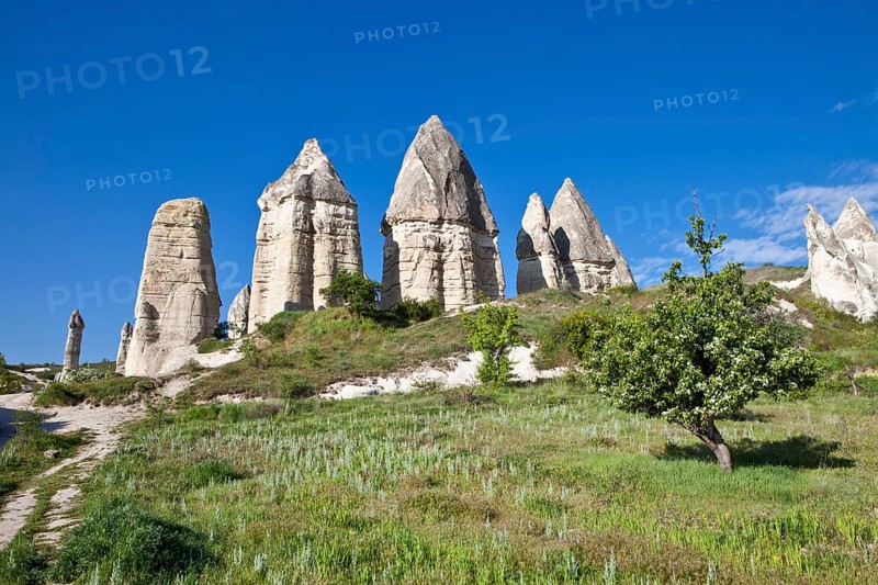 Fairy Chimneys made of tufa in the Valley of Love near the World Heritage Site of Goereme