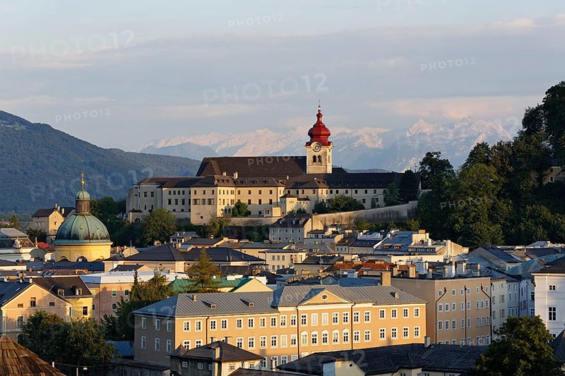 View of Nonnberg monastery and the Cajetan church as seen from Kapuzinerberg mountain